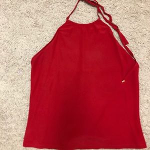 St. John Collection red silk halter shell